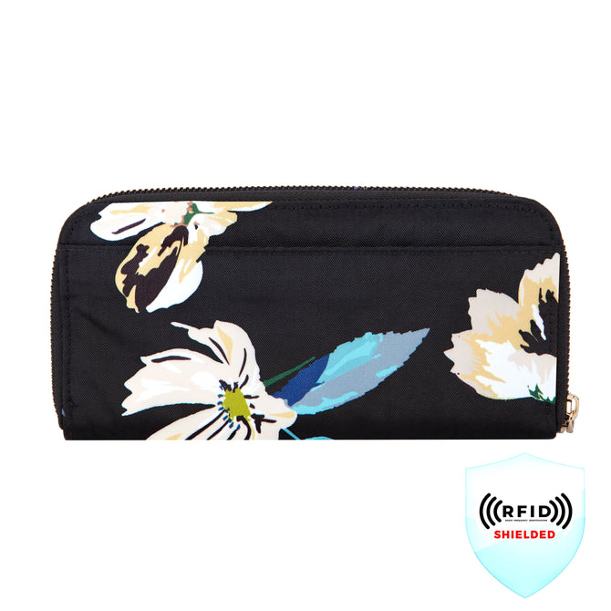 variant:43452762751021 Travelon RFID Blocking Single Zip Wallet - Midnight Floral
