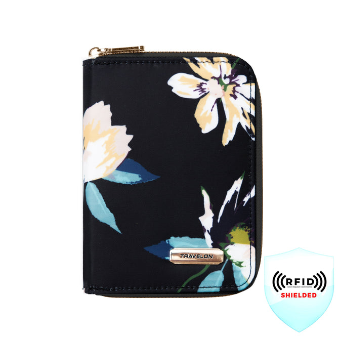 variant:43452764094509 travelon RFID Blocking Passport Zip Wallet -Midnight Floral