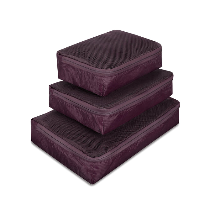 variant:43452767436845 travelon World Travel Essentials Set of 3 Soft Packing Cubes - Blackberry
