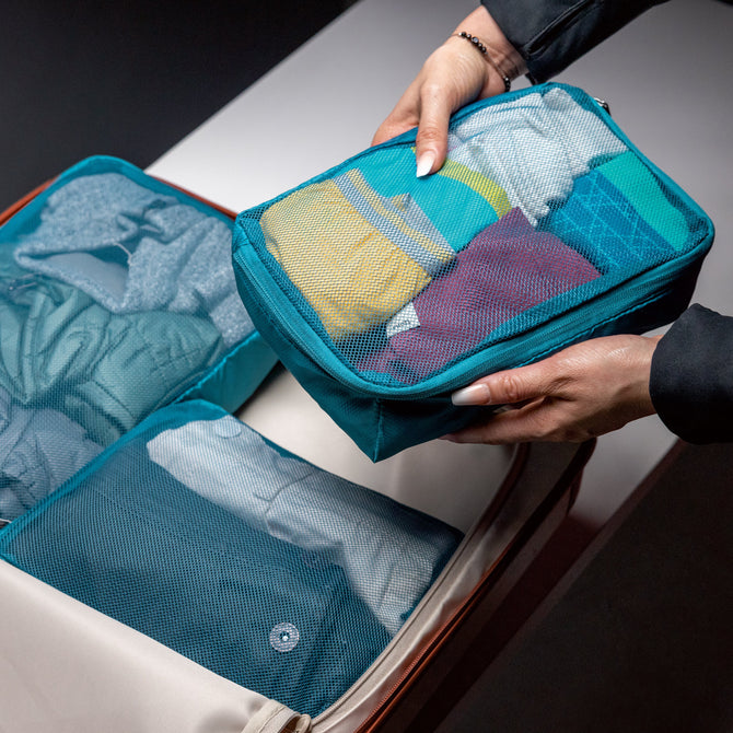 variant:41163222155309 travelon World Travel Essentials Set of 3 Soft Packing Cubes - Peacock Teal