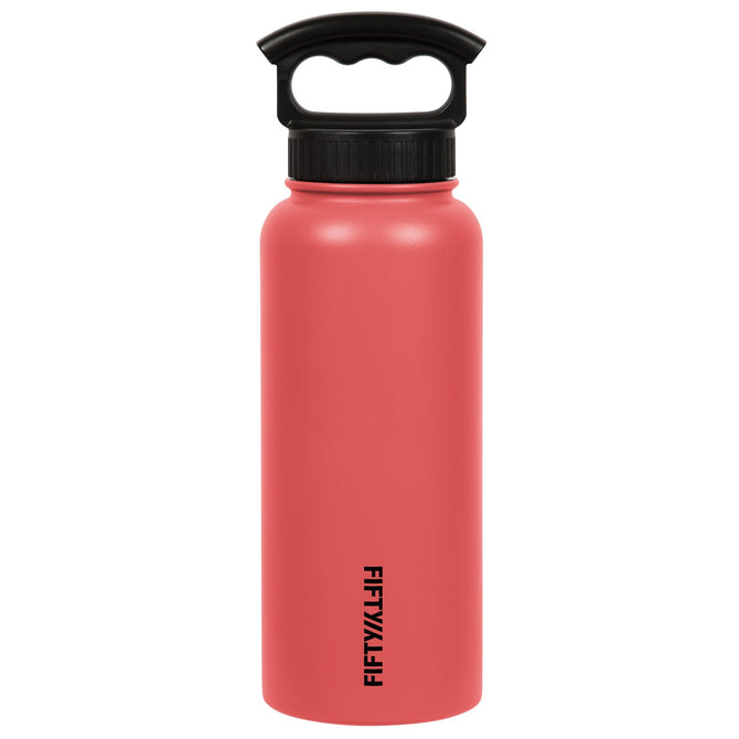 variant:40666872741933 Fifty/Fifty 34oz Insulated Bottle with Wide Mouth 3-Finger Lid - Coral
