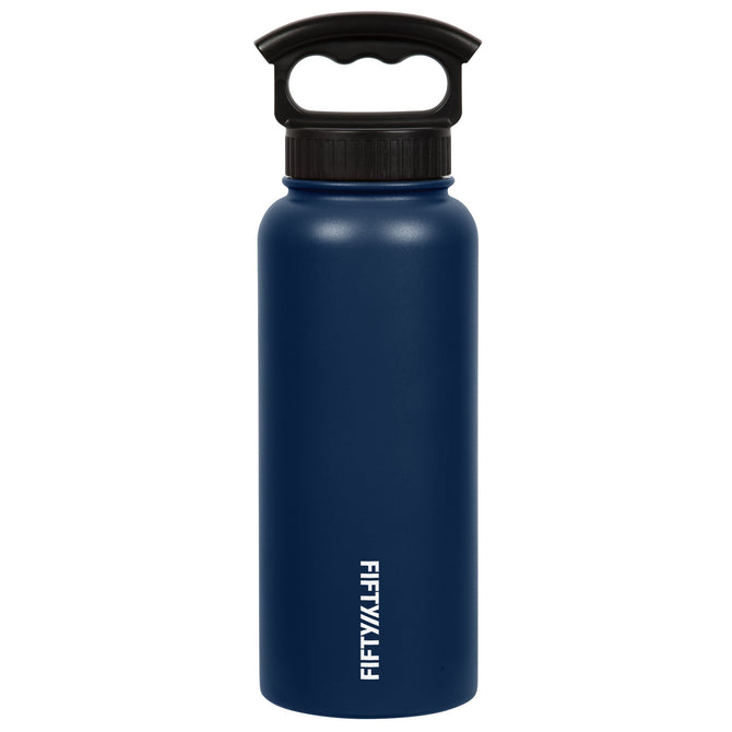 variant:40666872807469 Fifty/Fifty 34oz Insulated Bottle with Wide Mouth 3-Finger Lid - Navy