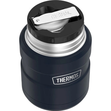 variant:43981588725805 16 oz. Stainless Steel Food Jar w Folding Spoon Matte - Midnight Blue