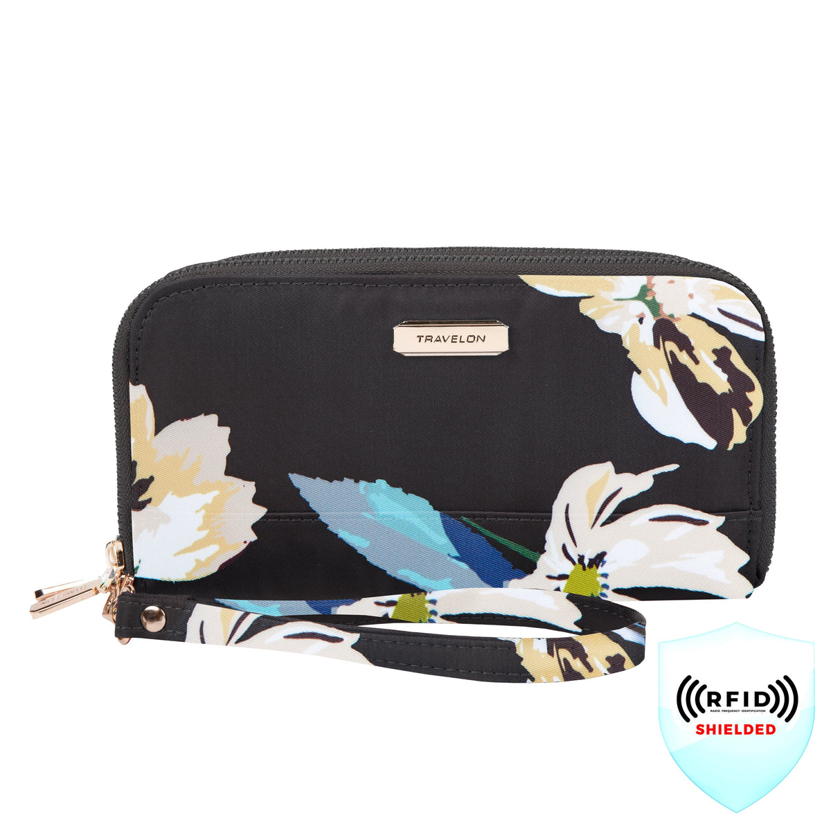 variant:43452762947629 Travelon RFID Blocking Double Zip Clutch Wallet Midnight - Floral