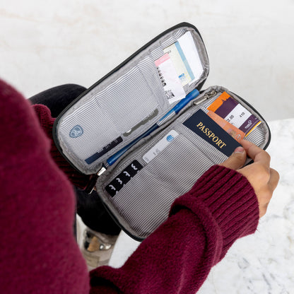 variant:41193727098925 travelon RFID Blocking Family Passport Zip Wallet - Gray Heather