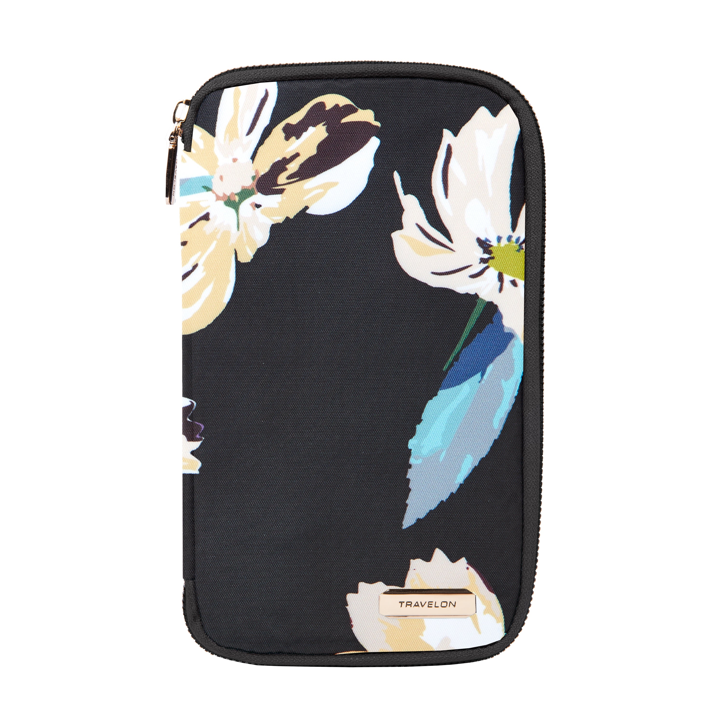 variant:43452763930669 travelon RFID Blocking Family Passport Zip Wallet - Midnight Floralal