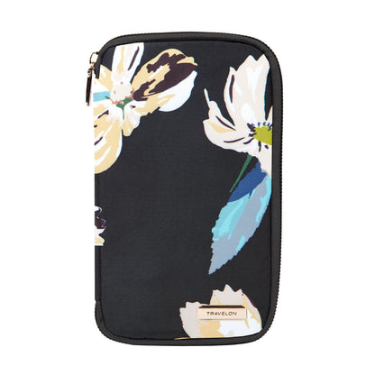 variant:43452763930669 travelon RFID Blocking Family Passport Zip Wallet - Midnight Floralal