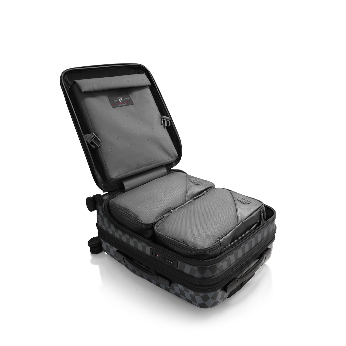 variant:44482315026624 EZ Fashion Hardside 21" Carry-On Luggage Black Gray Check