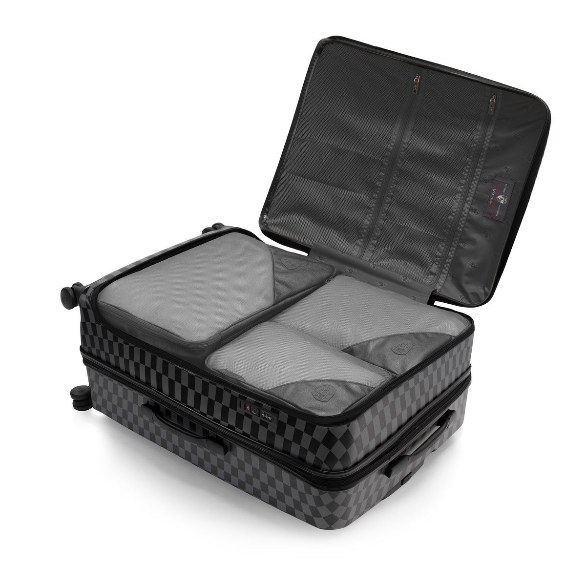 variant:44482346287296 EZ Fashion Hardside 30" Large Checked Luggage Black Gray Check