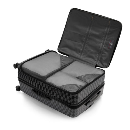 variant:44482346287296 EZ Fashion Hardside 30" Large Checked Luggage Black Gray Check