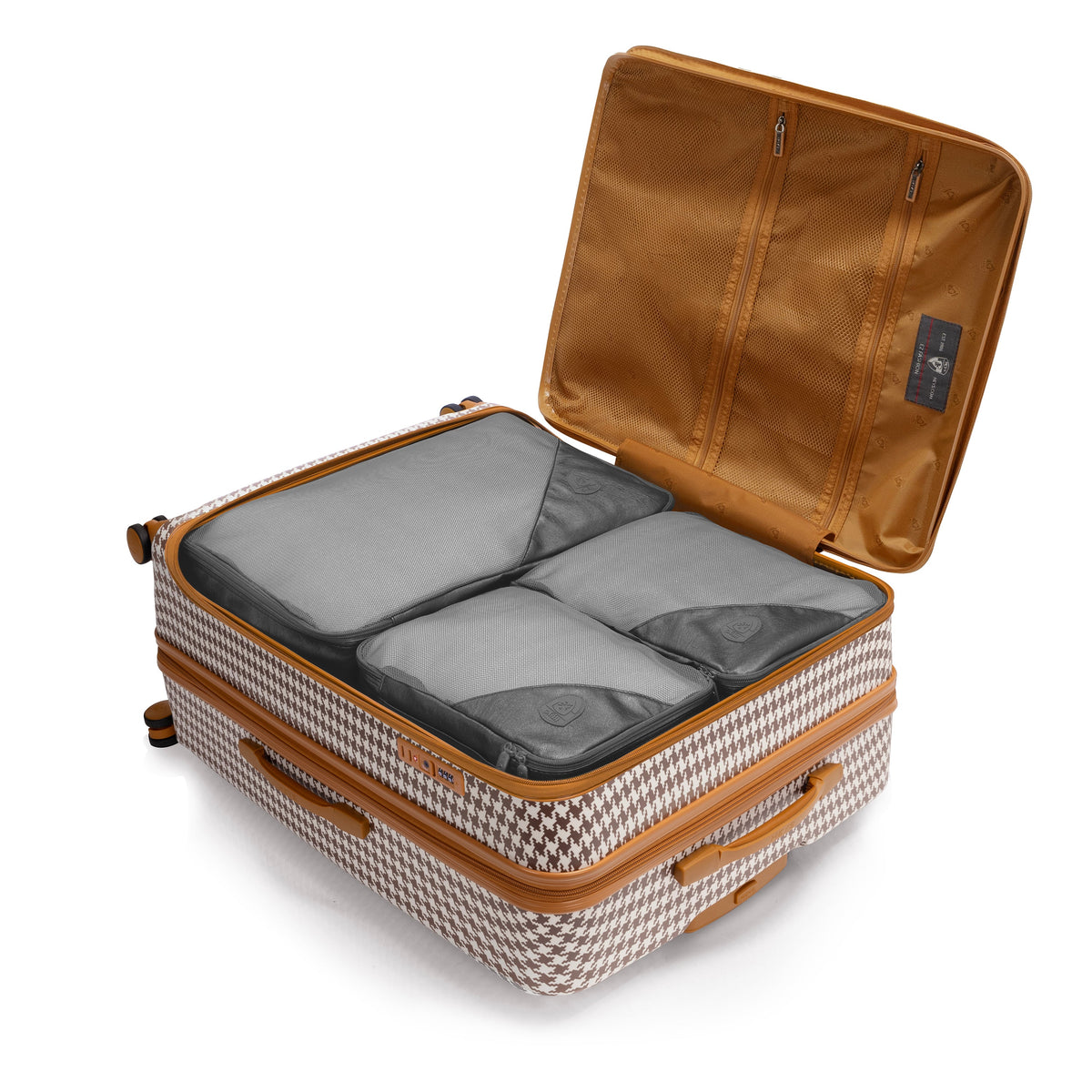 variant:44482346320064 EZ Fashion Hardside 30" Large Checked Luggage Brown Houndstooth