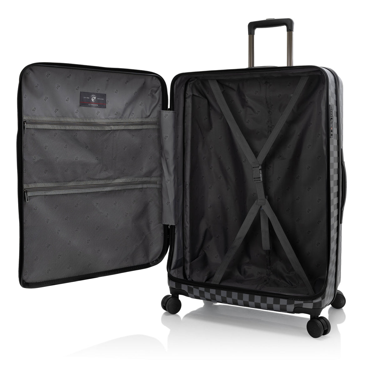 variant:44482346287296 EZ Fashion Hardside 30" Large Checked Luggage Black Gray Check