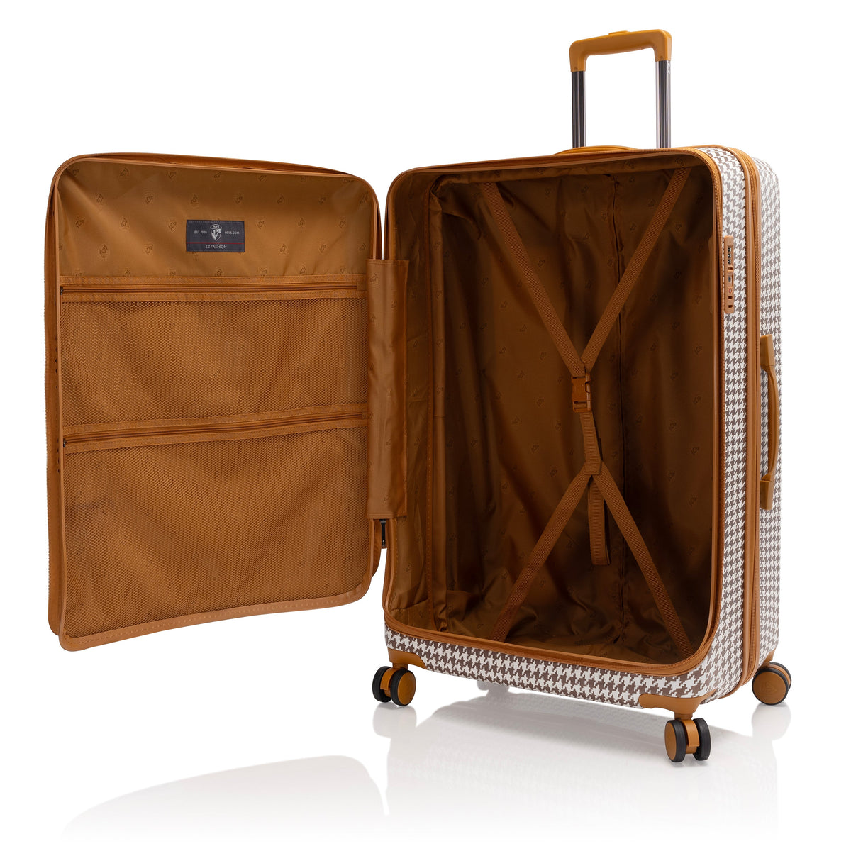 variant:44482346320064 EZ Fashion Hardside 30" Large Checked Luggage Brown Houndstooth