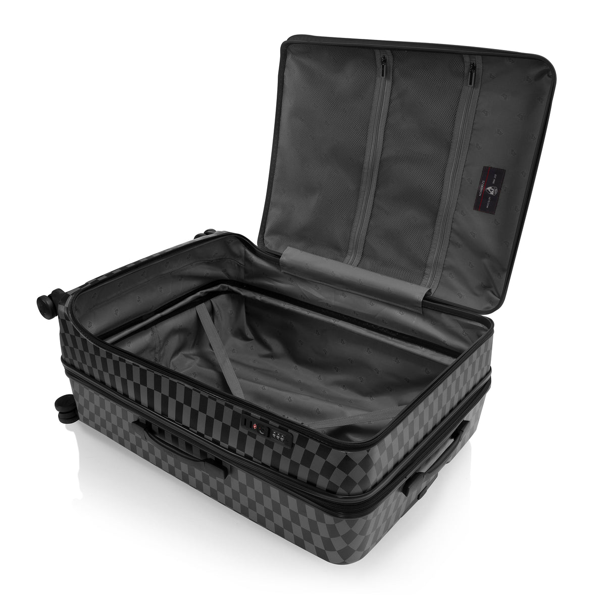variant:44482346287296 EZ Fashion Hardside 30" Large Checked Luggage Black Gray Check