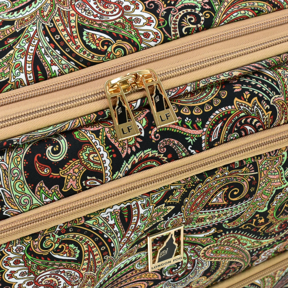 variant:46795402903744 London Fog Mayfair Softside Large Checked Luggage Black And Sand Paisley
