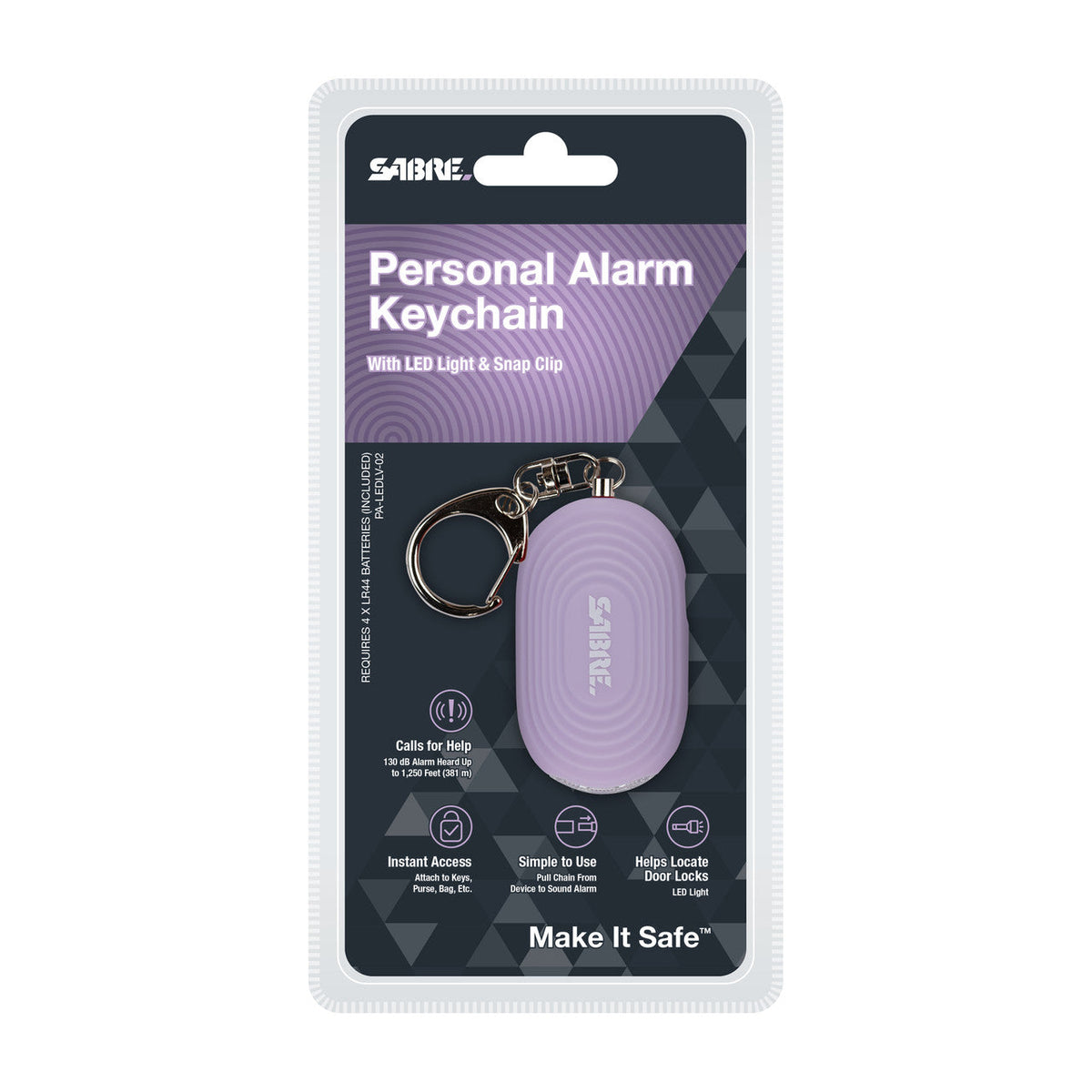 variant:44139250253869 SABRE Personal Alarm with LED Light and Snap Hook Lavender