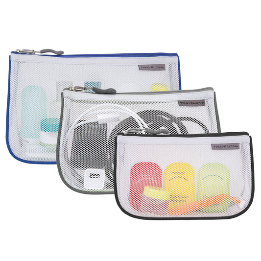 variant:41163104747565 Travelon Set of 3 Assorted Piped Pouches - Cool Tones