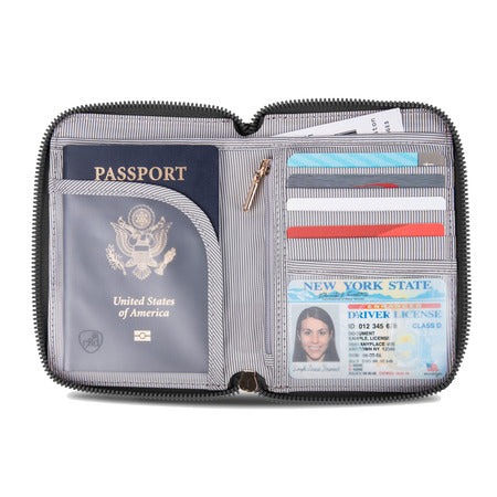 Passport Wallet Travel Document Organizer Zippered Case RFID