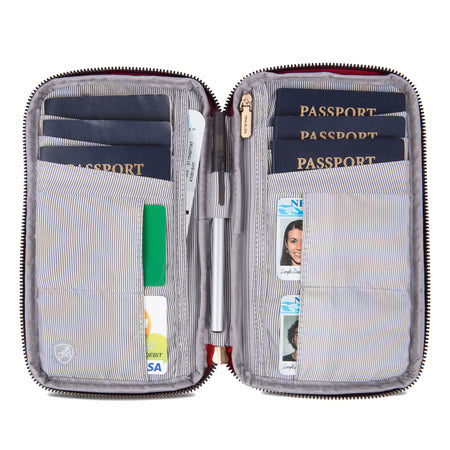 variant:41193727000621 travelon RFID Blocking Family Passport Zip Wallet - poppy