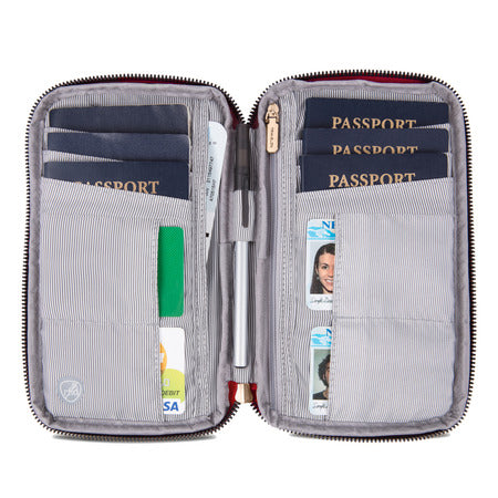 variant:41193727000621 travelon RFID Blocking Family Passport Zip Wallet - Poppy