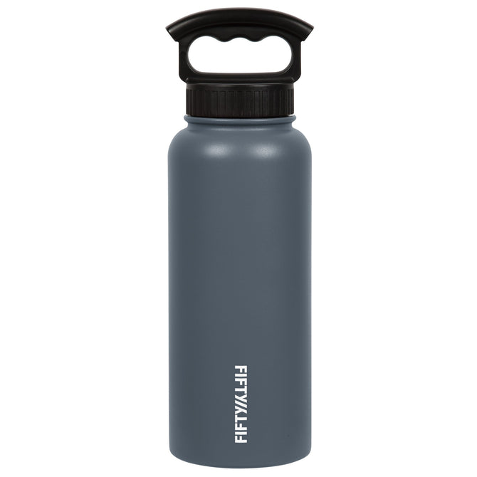 variant:40666872774701 Fifty/Fifty 34oz Insulated Bottle with Wide Mouth 3-Finger Lid - Slate Grey