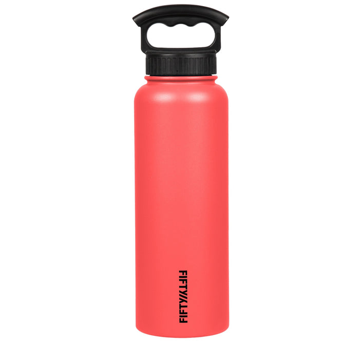 variant:40667043659821 FIFTY/FIFTY 40oz Insulated Bottle with Wide Mouth 3-Finger Lid - Coral