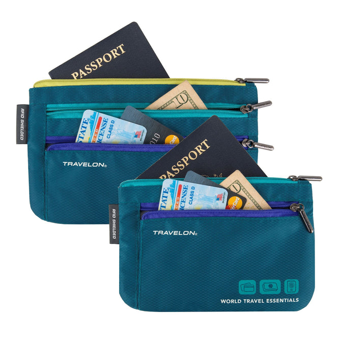 variant:40378587545645 Travelon World Travel Essentials Set of 2 Currency & Passport Organizers -Peacock Teal